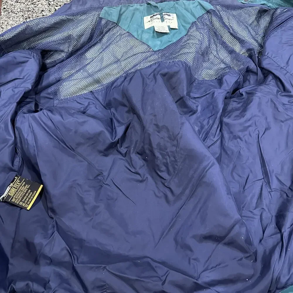 Vintage Eddie Bauer Jacket Womens Size L Green Hooded Waterproof Nylon BLEMISH